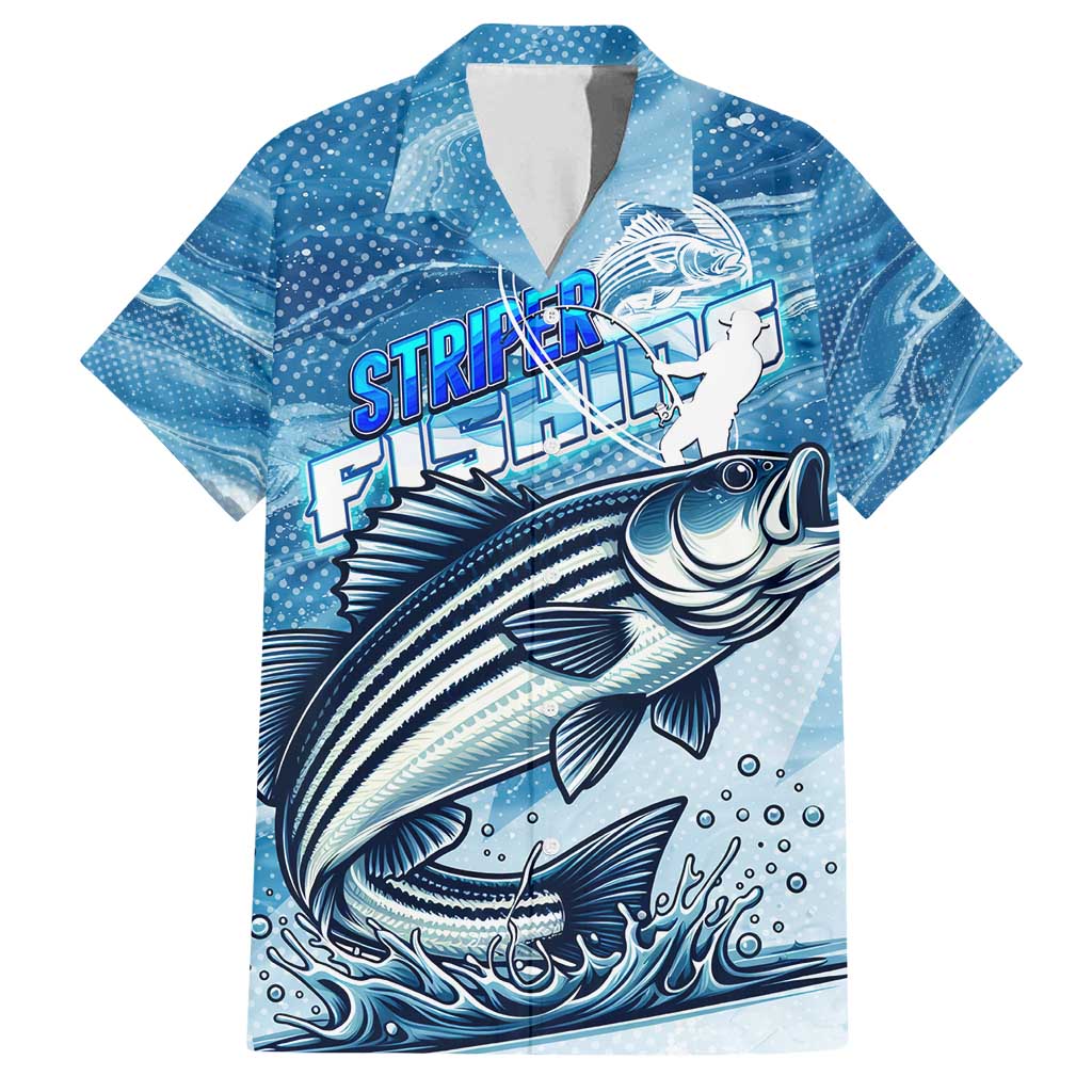 Striper Fishing Family Matching Off Shoulder Short Dress and Hawaiian Shirt Striped Bass Angler - Wonder Print Shop