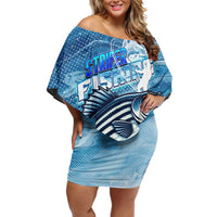 Striper Fishing Family Matching Off Shoulder Short Dress and Hawaiian Shirt Striped Bass Angler - Wonder Print Shop