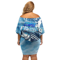 Striper Fishing Family Matching Off Shoulder Short Dress and Hawaiian Shirt Striped Bass Angler - Wonder Print Shop