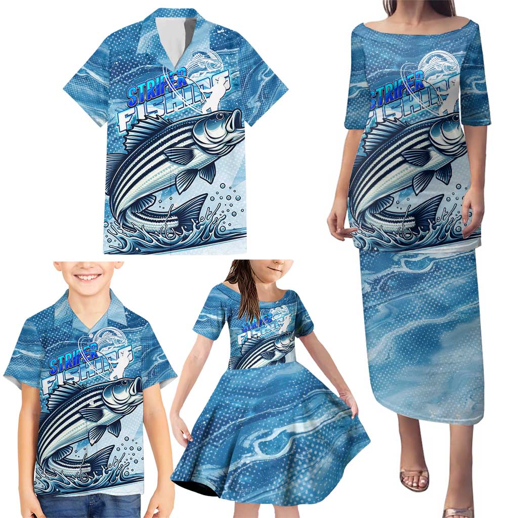 Striper Fishing Family Matching Puletasi and Hawaiian Shirt Striped Bass Angler - Wonder Print Shop