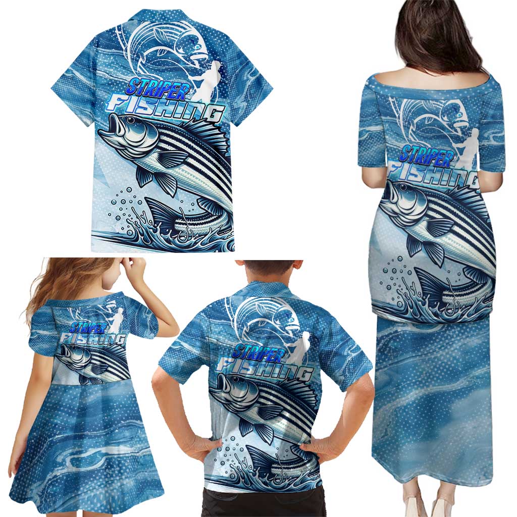Striper Fishing Family Matching Puletasi and Hawaiian Shirt Striped Bass Angler - Wonder Print Shop