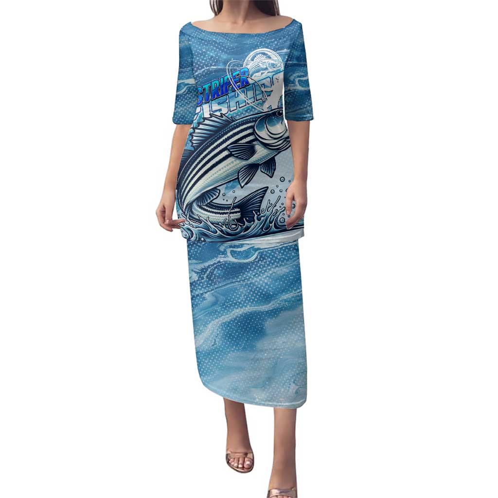 Striper Fishing Family Matching Puletasi and Hawaiian Shirt Striped Bass Angler - Wonder Print Shop