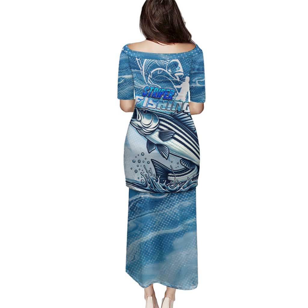 Striper Fishing Family Matching Puletasi and Hawaiian Shirt Striped Bass Angler - Wonder Print Shop