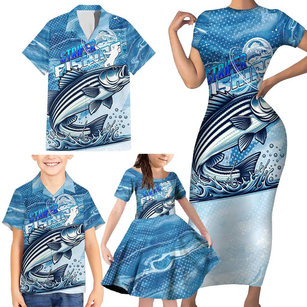 Striper Fishing Family Matching Short Sleeve Bodycon Dress and Hawaiian Shirt Striped Bass Angler - Wonder Print Shop