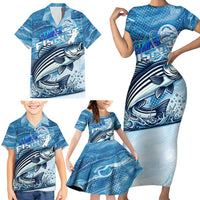 Striper Fishing Family Matching Short Sleeve Bodycon Dress and Hawaiian Shirt Striped Bass Angler - Wonder Print Shop
