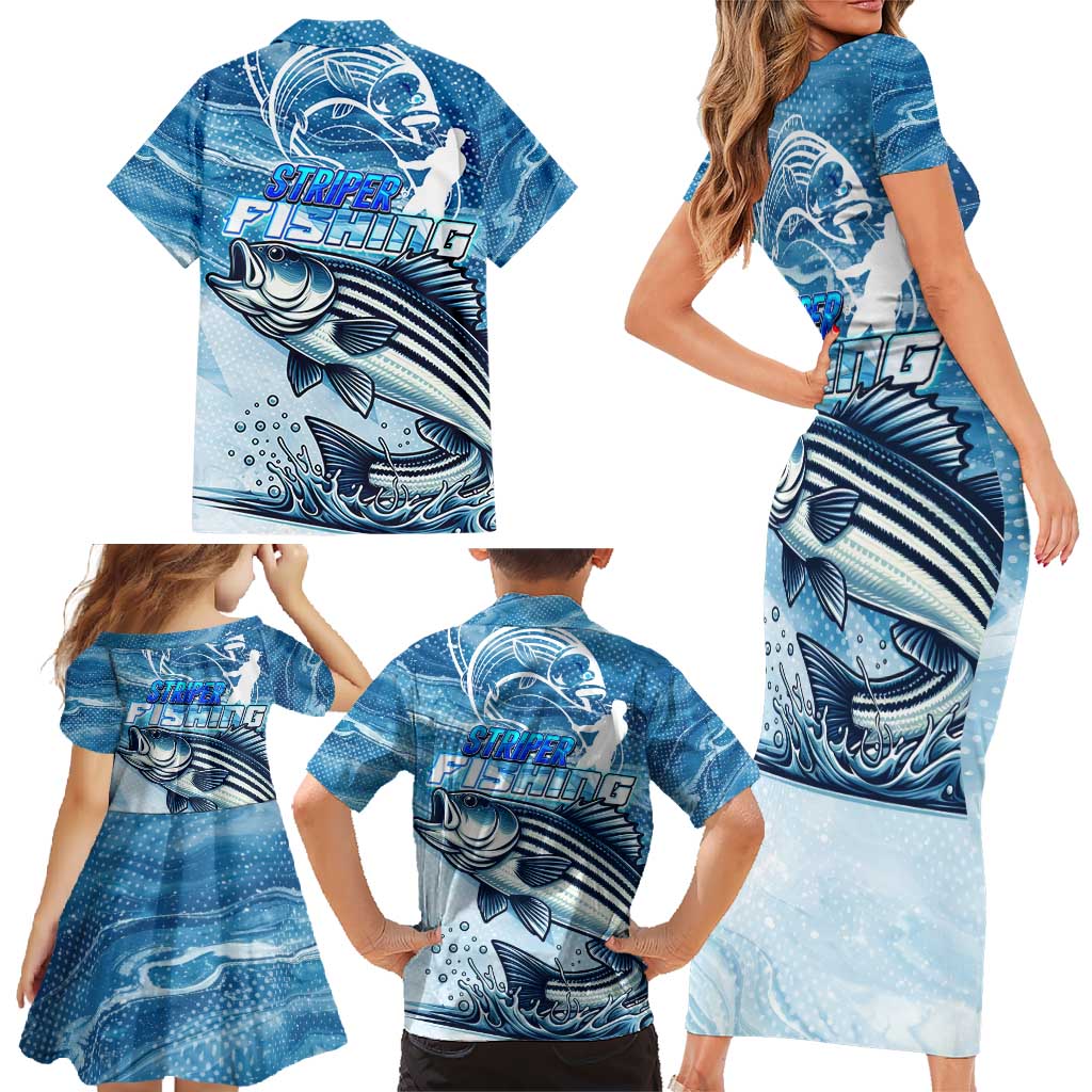 Striper Fishing Family Matching Short Sleeve Bodycon Dress and Hawaiian Shirt Striped Bass Angler - Wonder Print Shop