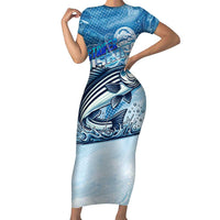 Striper Fishing Family Matching Short Sleeve Bodycon Dress and Hawaiian Shirt Striped Bass Angler - Wonder Print Shop