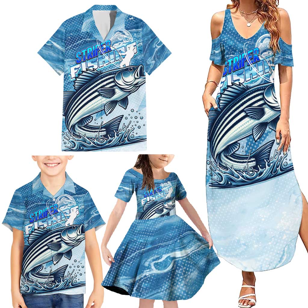 Striper Fishing Family Matching Summer Maxi Dress and Hawaiian Shirt Striped Bass Angler - Wonder Print Shop