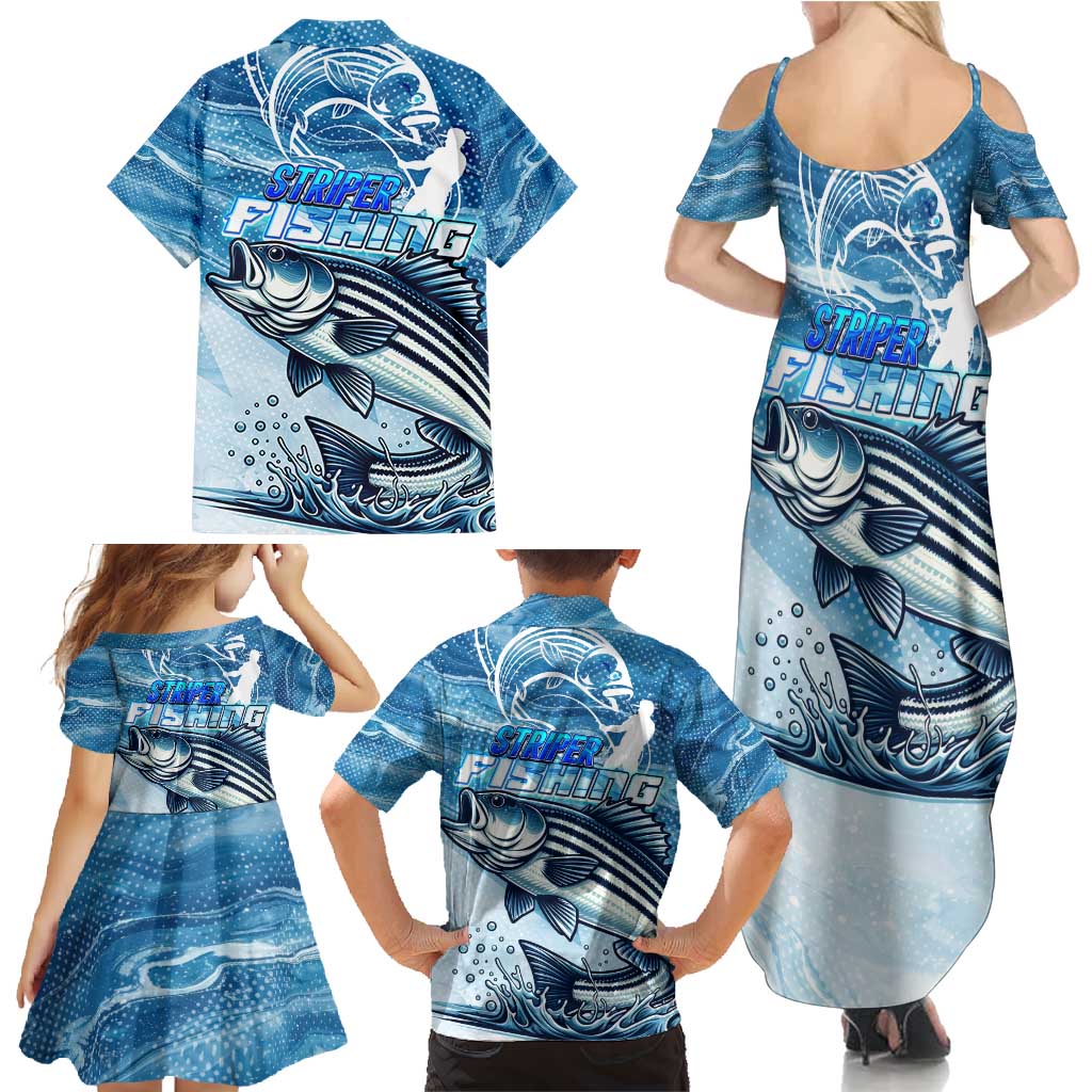 Striper Fishing Family Matching Summer Maxi Dress and Hawaiian Shirt Striped Bass Angler - Wonder Print Shop