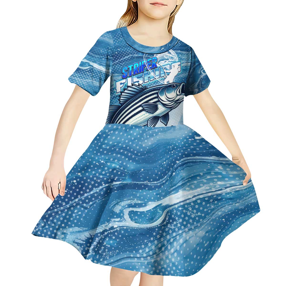 Striper Fishing Kid Short Sleeve Dress Striped Bass Angler - Wonder Print Shop