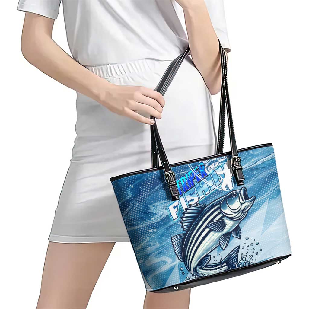 Striper Fishing Leather Tote Bag Striped Bass Angler - Wonder Print Shop