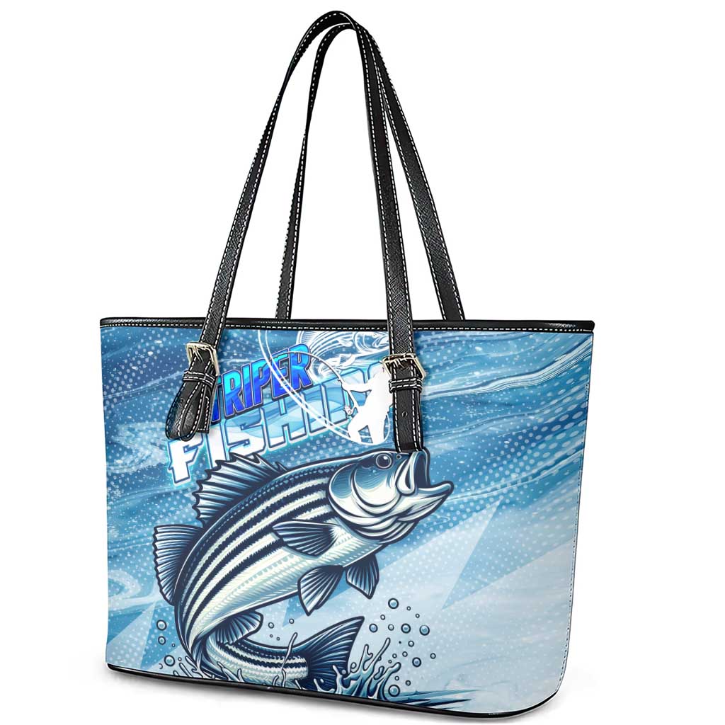 Striper Fishing Leather Tote Bag Striped Bass Angler - Wonder Print Shop