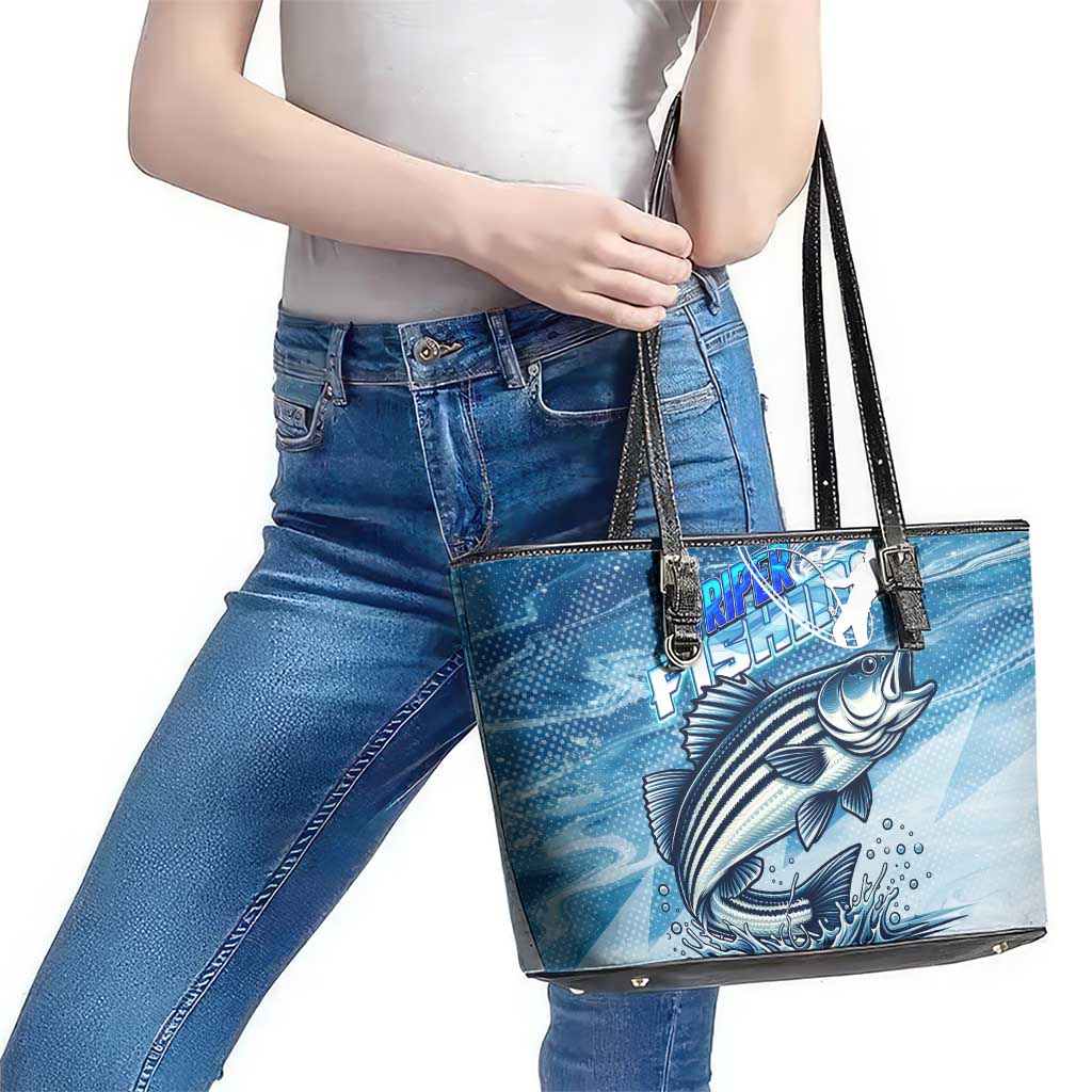 Striper Fishing Leather Tote Bag Striped Bass Angler - Wonder Print Shop