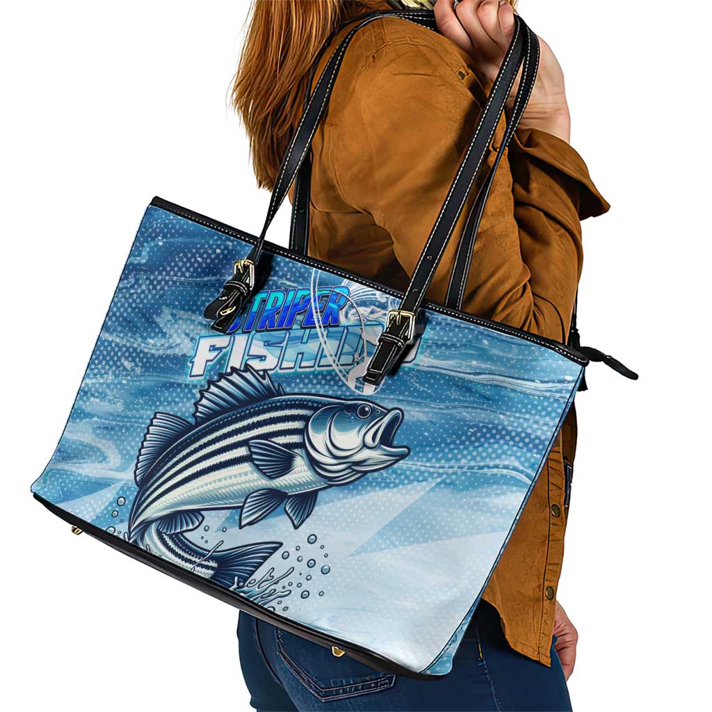 Striper Fishing Leather Tote Bag Striped Bass Angler - Wonder Print Shop