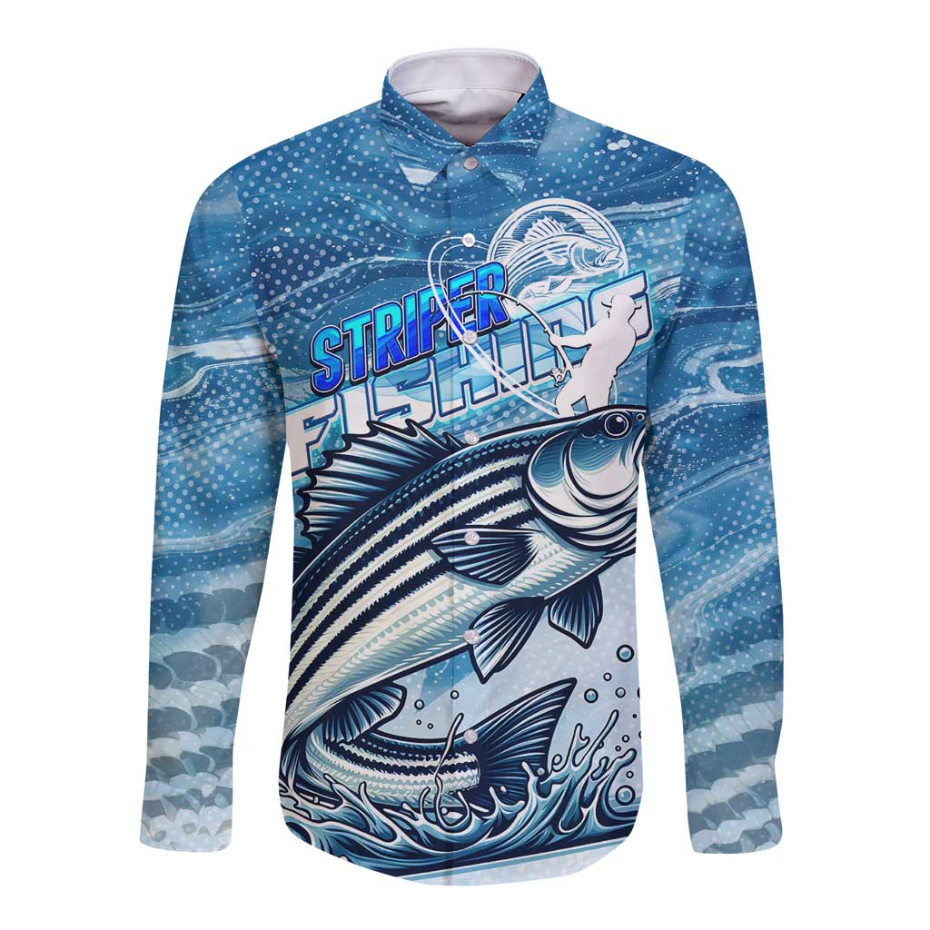 Striper Fishing Long Sleeve Button Shirt Striped Bass Angler - Wonder Print Shop