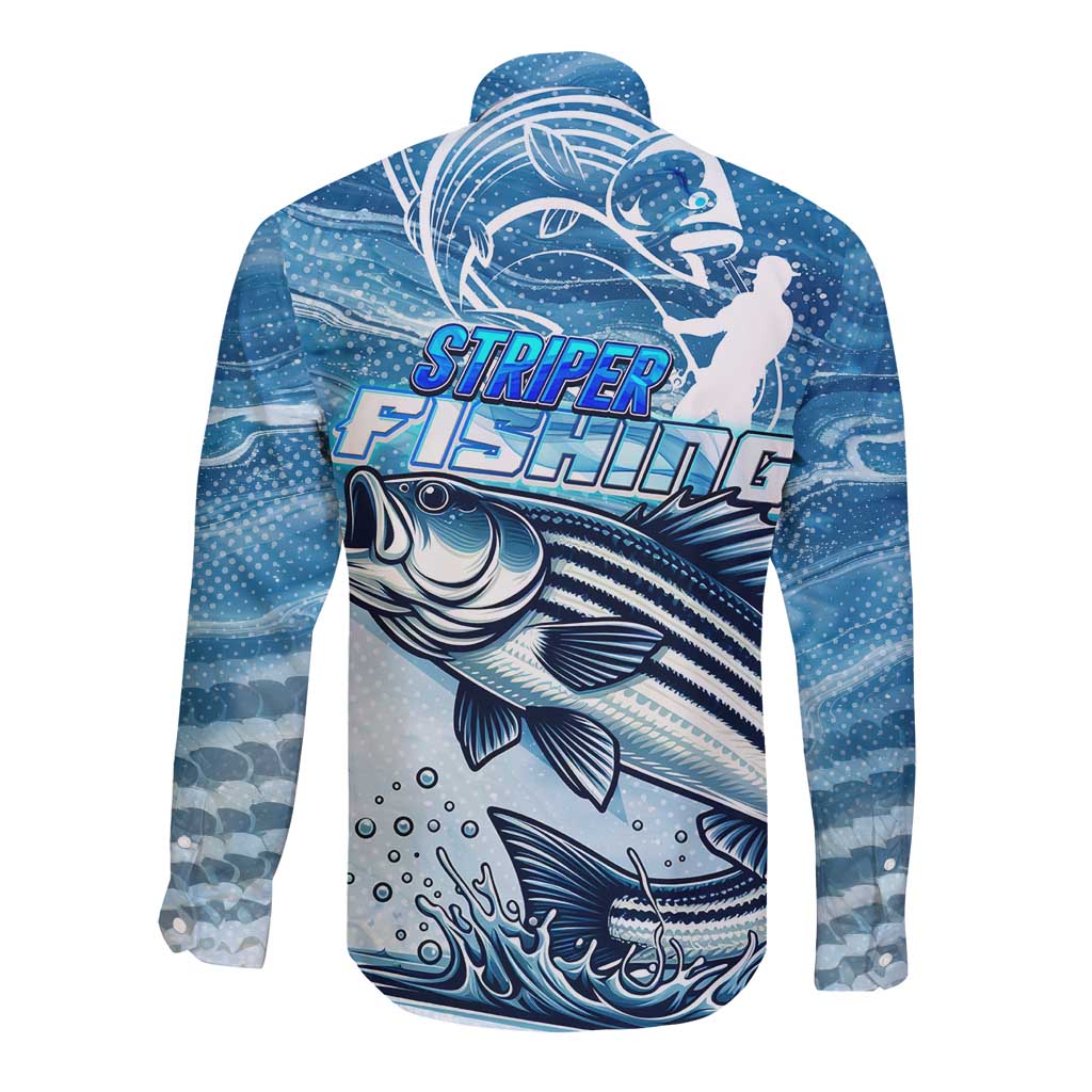 Striper Fishing Long Sleeve Button Shirt Striped Bass Angler - Wonder Print Shop