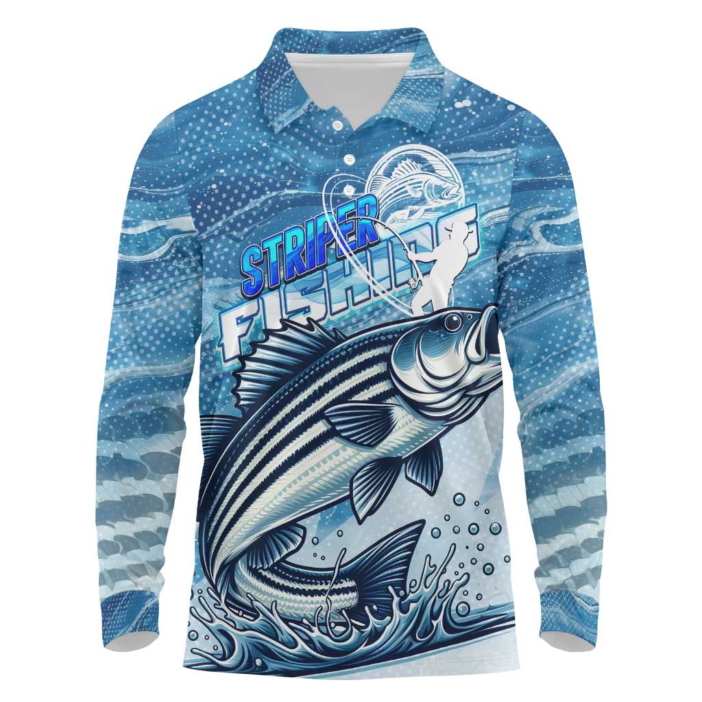 Striper Fishing Long Sleeve Polo Shirt Striped Bass Angler - Wonder Print Shop