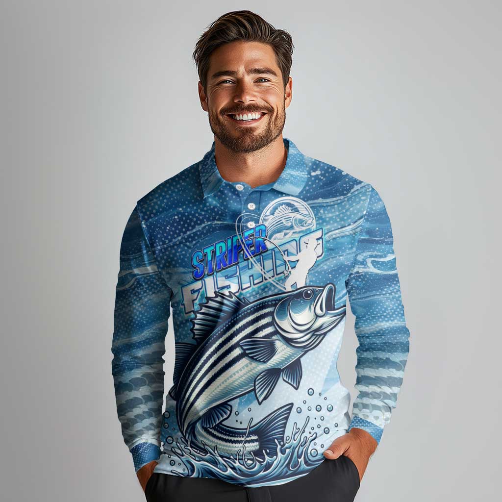 Striper Fishing Long Sleeve Polo Shirt Striped Bass Angler - Wonder Print Shop