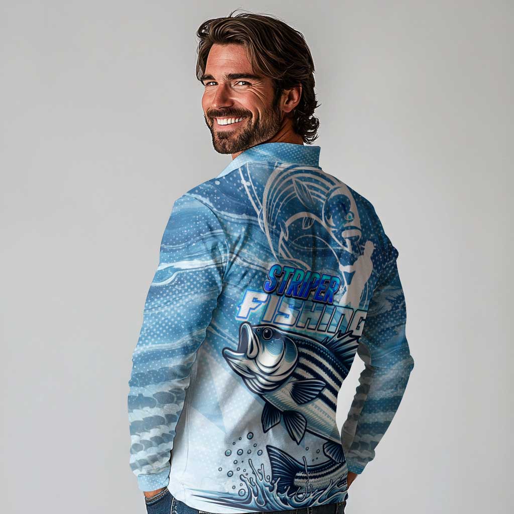 Striper Fishing Long Sleeve Polo Shirt Striped Bass Angler - Wonder Print Shop