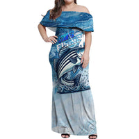 Striper Fishing Off Shoulder Maxi Dress Striped Bass Angler - Wonder Print Shop