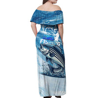 Striper Fishing Off Shoulder Maxi Dress Striped Bass Angler - Wonder Print Shop