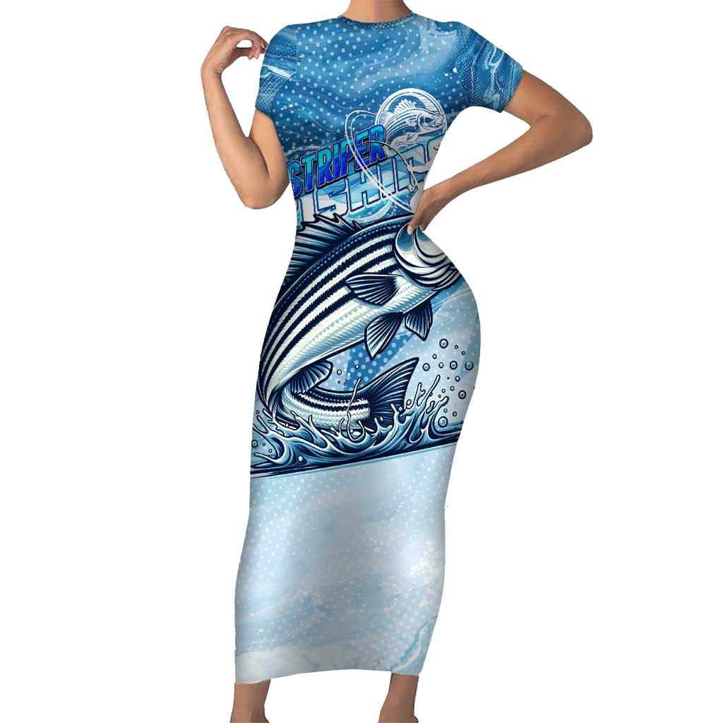 Striper Fishing Short Sleeve Bodycon Dress Striped Bass Angler - Wonder Print Shop