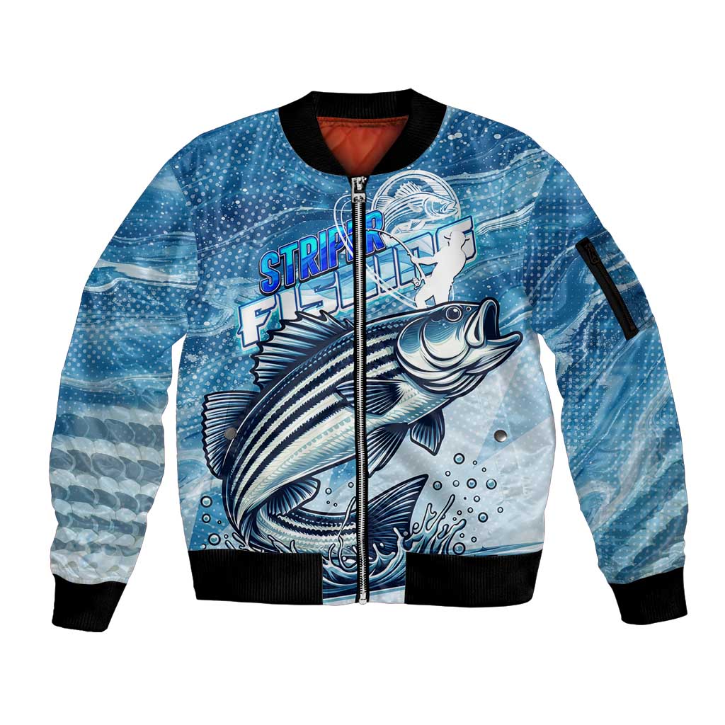 Striper Fishing Sleeve Zip Bomber Jacket Striped Bass Angler - Wonder Print Shop