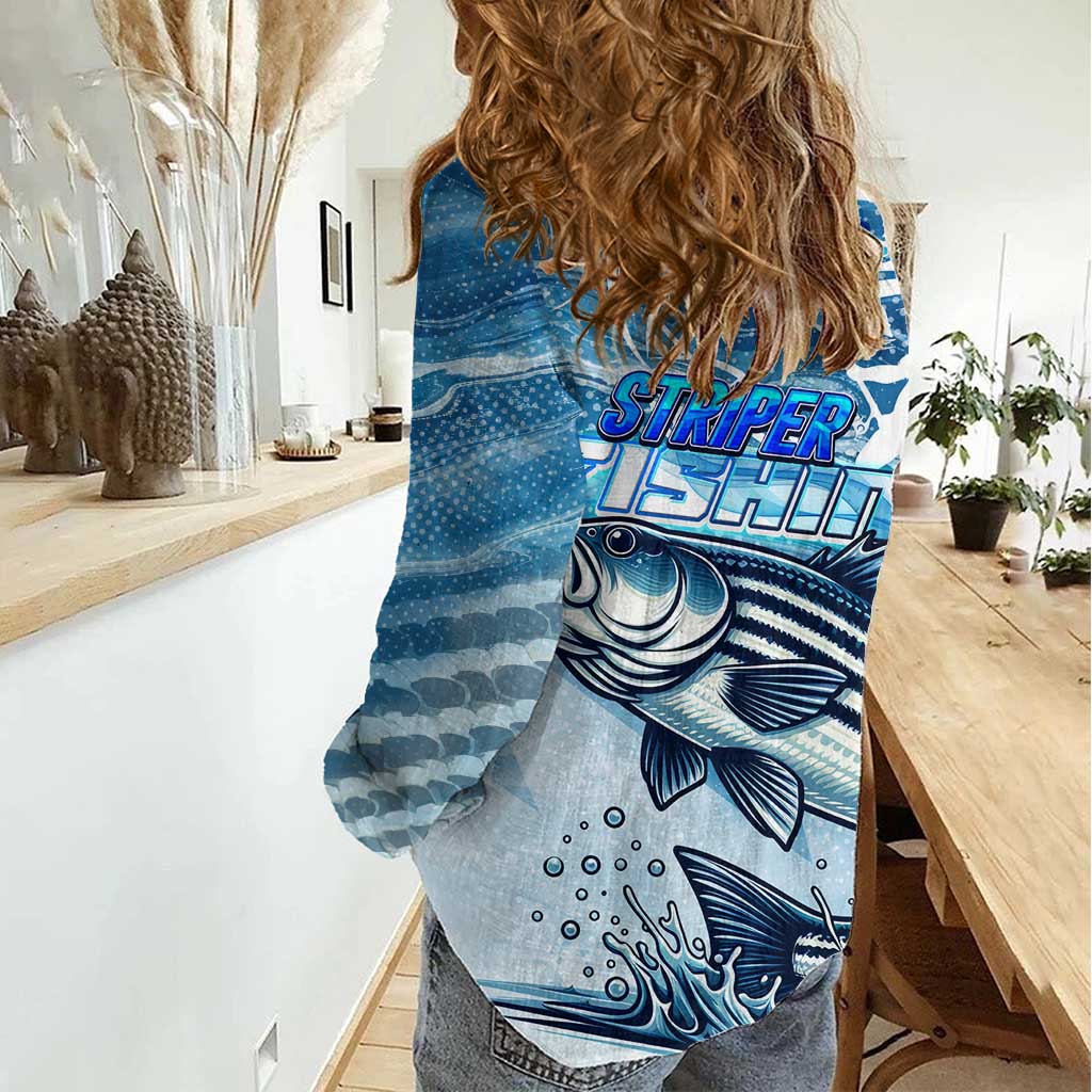 Striper Fishing Women Casual Shirt Striped Bass Angler - Wonder Print Shop