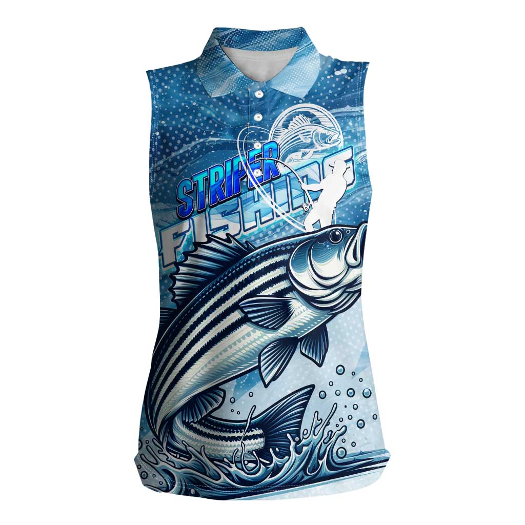 Striper Fishing Women Sleeveless Polo Shirt Striped Bass Angler - Wonder Print Shop