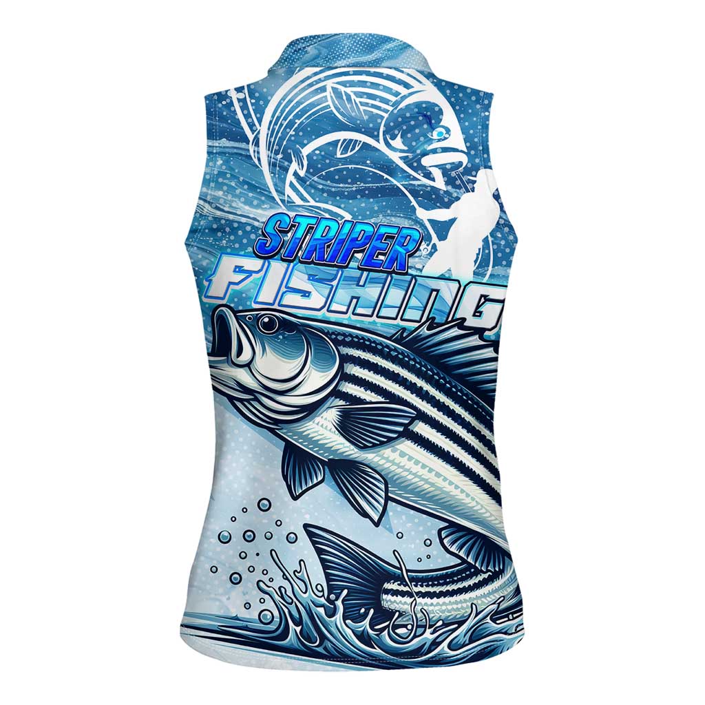 Striper Fishing Women Sleeveless Polo Shirt Striped Bass Angler - Wonder Print Shop