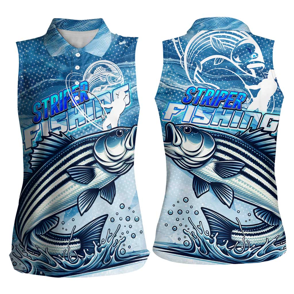 Striper Fishing Women Sleeveless Polo Shirt Striped Bass Angler - Wonder Print Shop