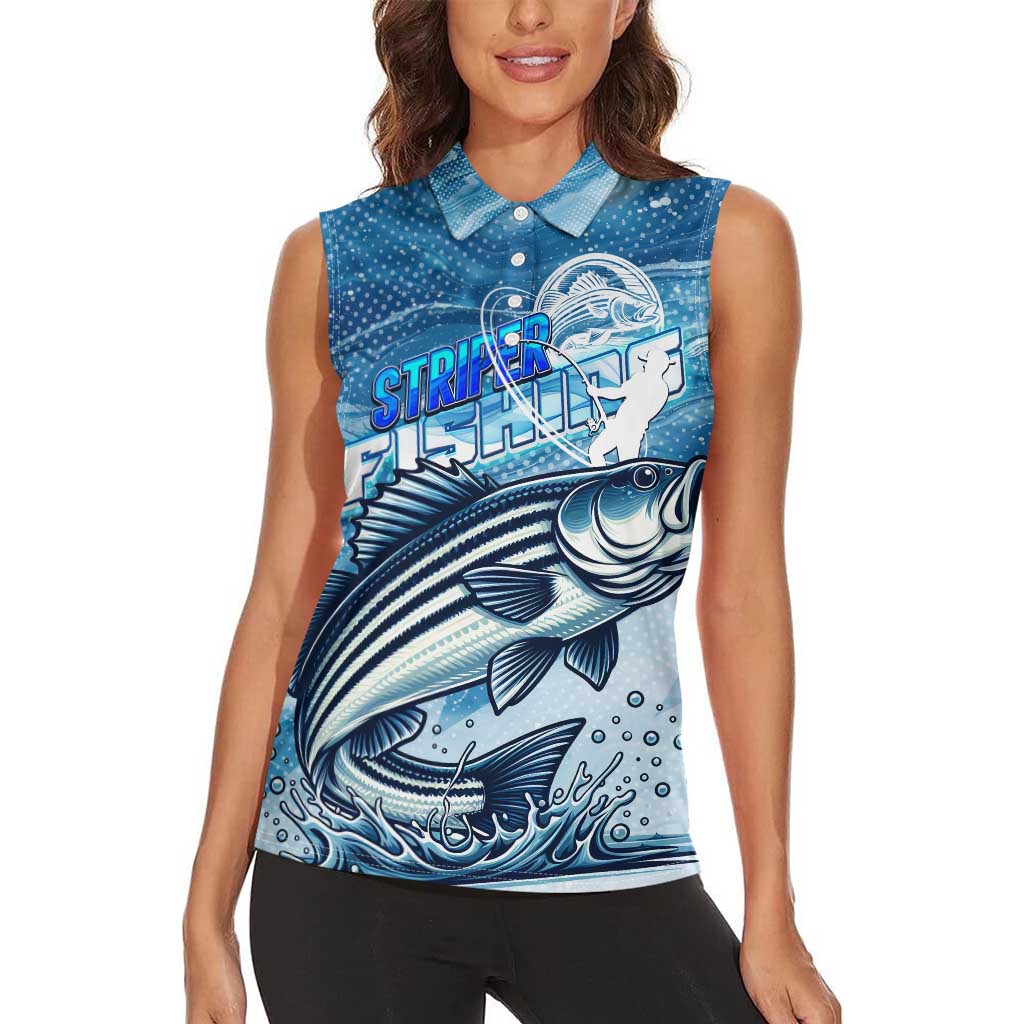 Striper Fishing Women Sleeveless Polo Shirt Striped Bass Angler - Wonder Print Shop