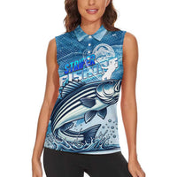 Striper Fishing Women Sleeveless Polo Shirt Striped Bass Angler - Wonder Print Shop