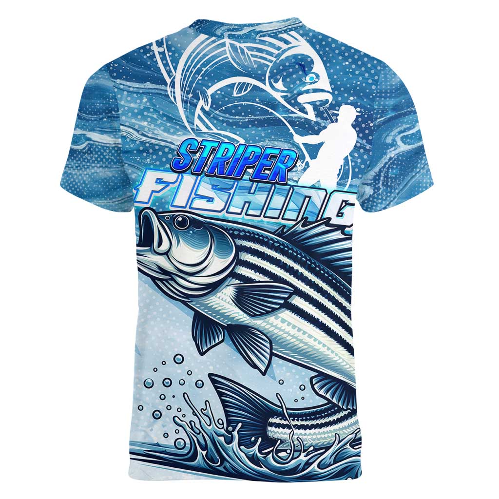 Striper Fishing Women V-Neck T-Shirt Striped Bass Angler - Wonder Print Shop