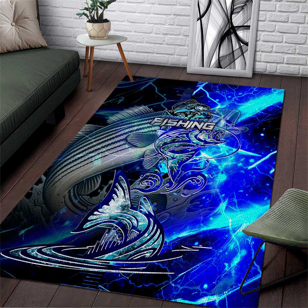 Blue Lightning Striped Bass Area Rug Power Surge Fishing Hook Electric Print - Wonder Print Shop