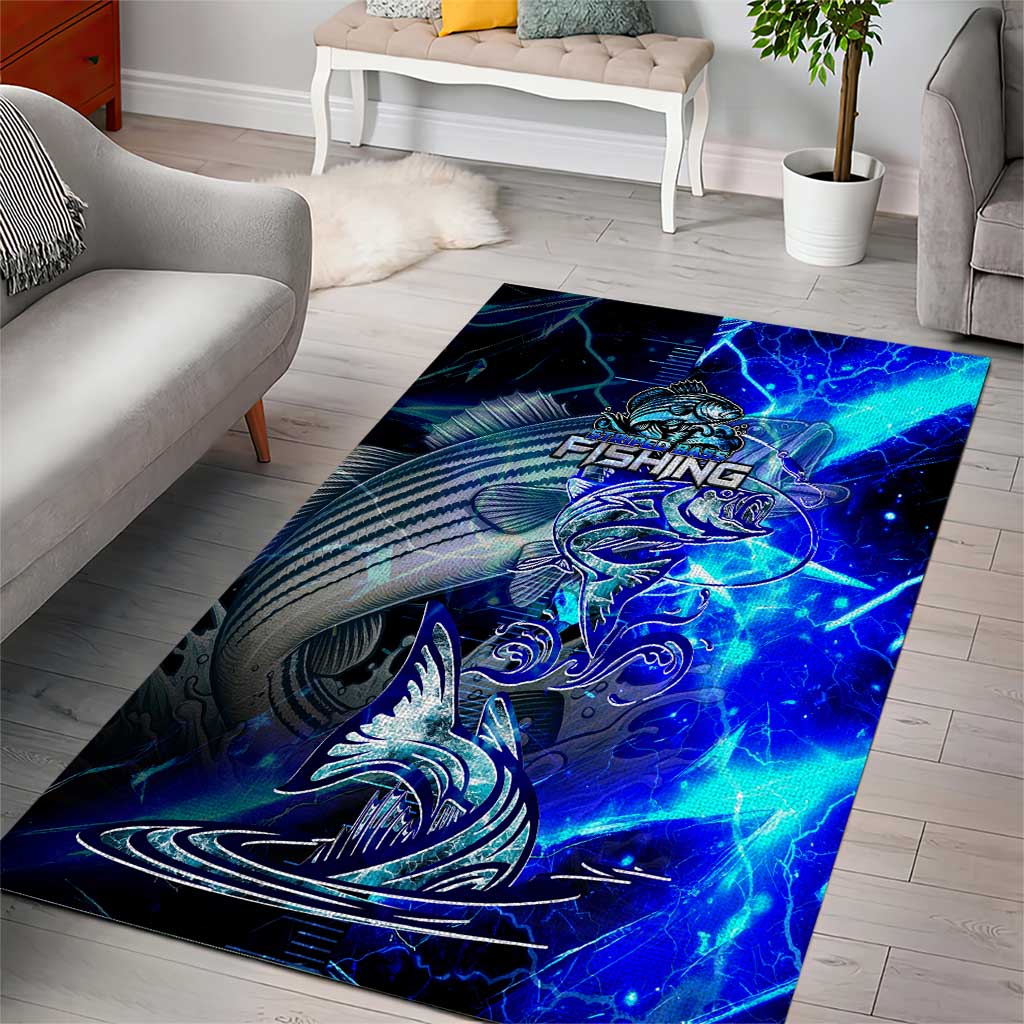 Blue Lightning Striped Bass Area Rug Power Surge Fishing Hook Electric Print - Wonder Print Shop