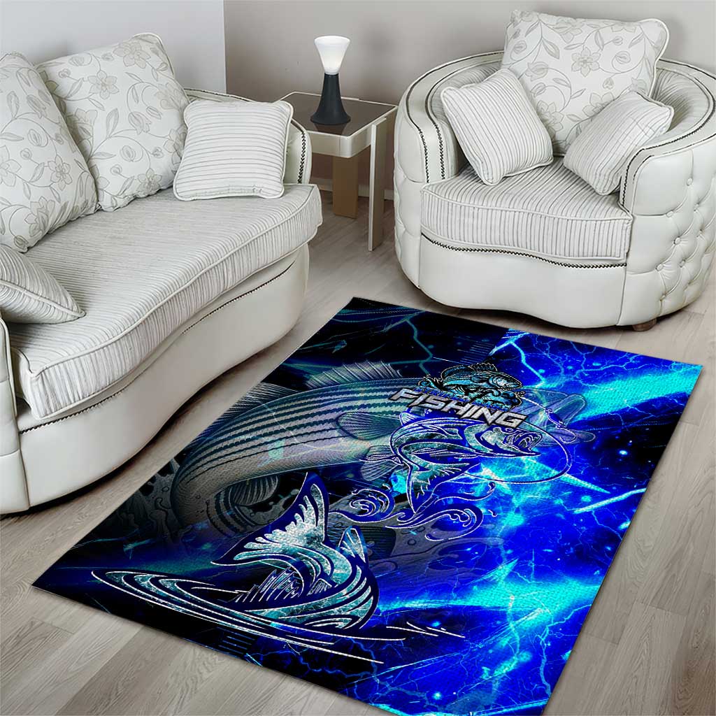 Blue Lightning Striped Bass Area Rug Power Surge Fishing Hook Electric Print - Wonder Print Shop
