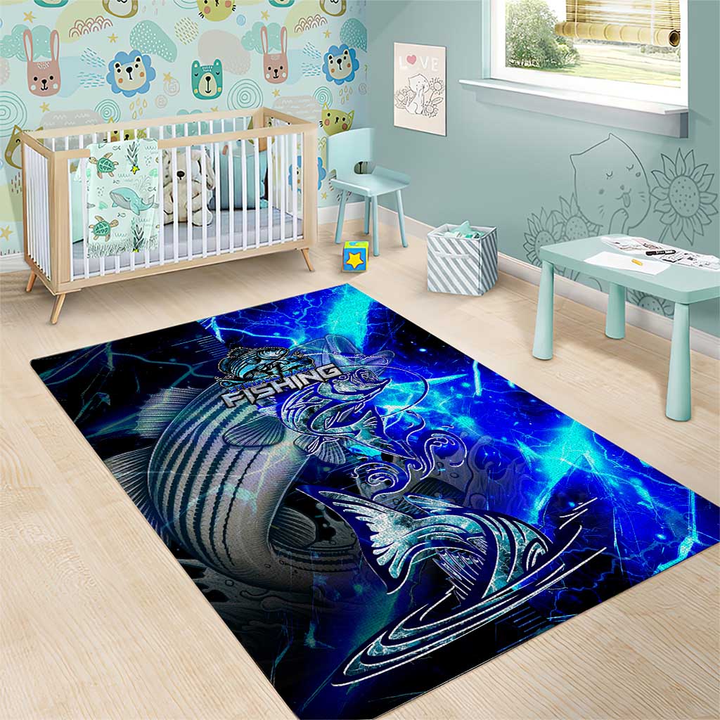 Blue Lightning Striped Bass Area Rug Power Surge Fishing Hook Electric Print - Wonder Print Shop