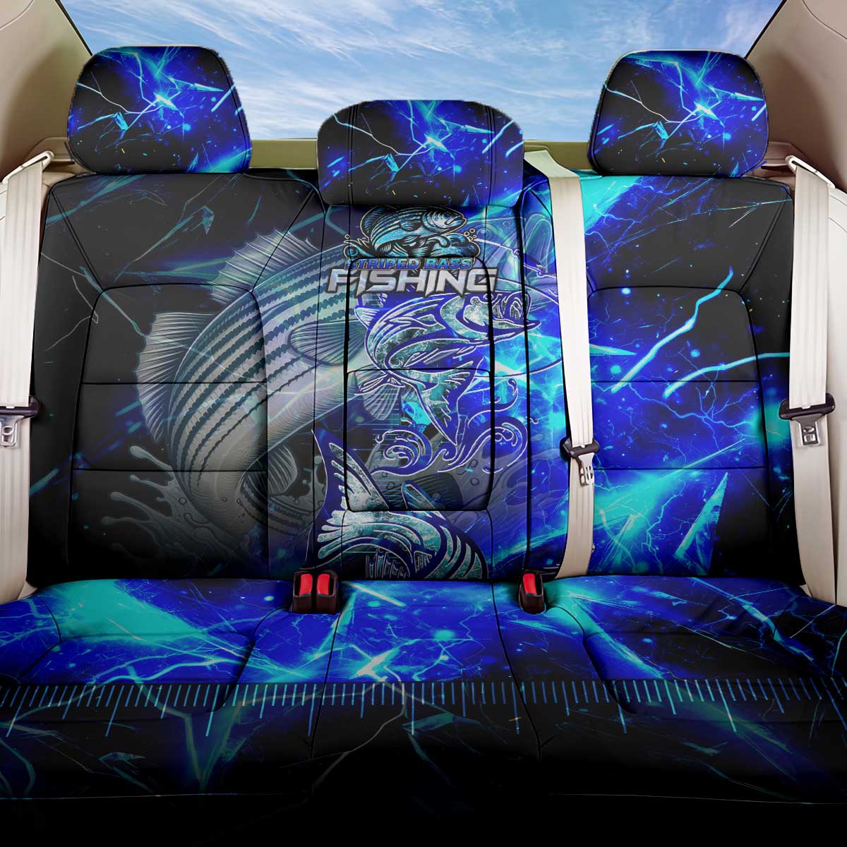 Blue Lightning Striped Bass Back Car Seat Cover Power Surge Fishing Hook Electric Print - Wonder Print Shop