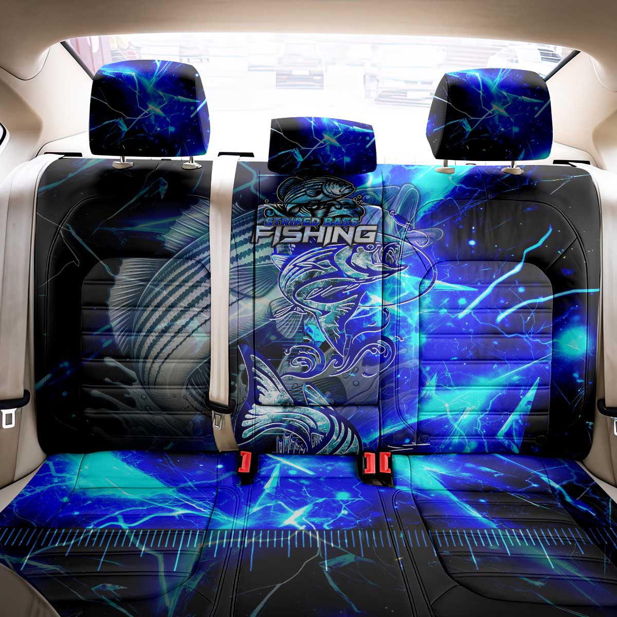 Blue Lightning Striped Bass Back Car Seat Cover Power Surge Fishing Hook Electric Print - Wonder Print Shop