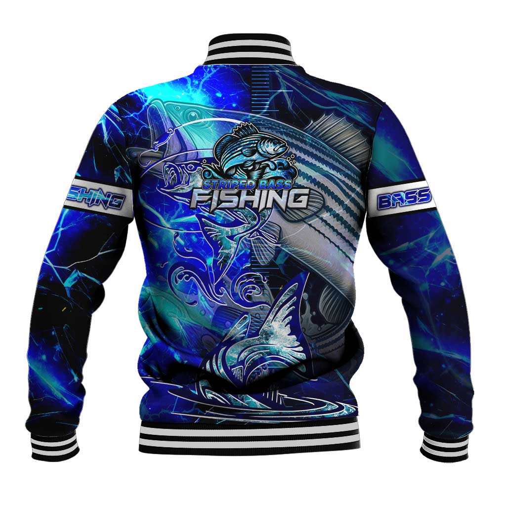 Blue Lightning Striped Bass Baseball Jacket Power Surge Fishing Hook Electric Print - Wonder Print Shop