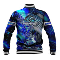 Blue Lightning Striped Bass Baseball Jacket Power Surge Fishing Hook Electric Print - Wonder Print Shop