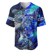 Blue Lightning Striped Bass Baseball Jersey Power Surge Fishing Hook Electric Print - Wonder Print Shop