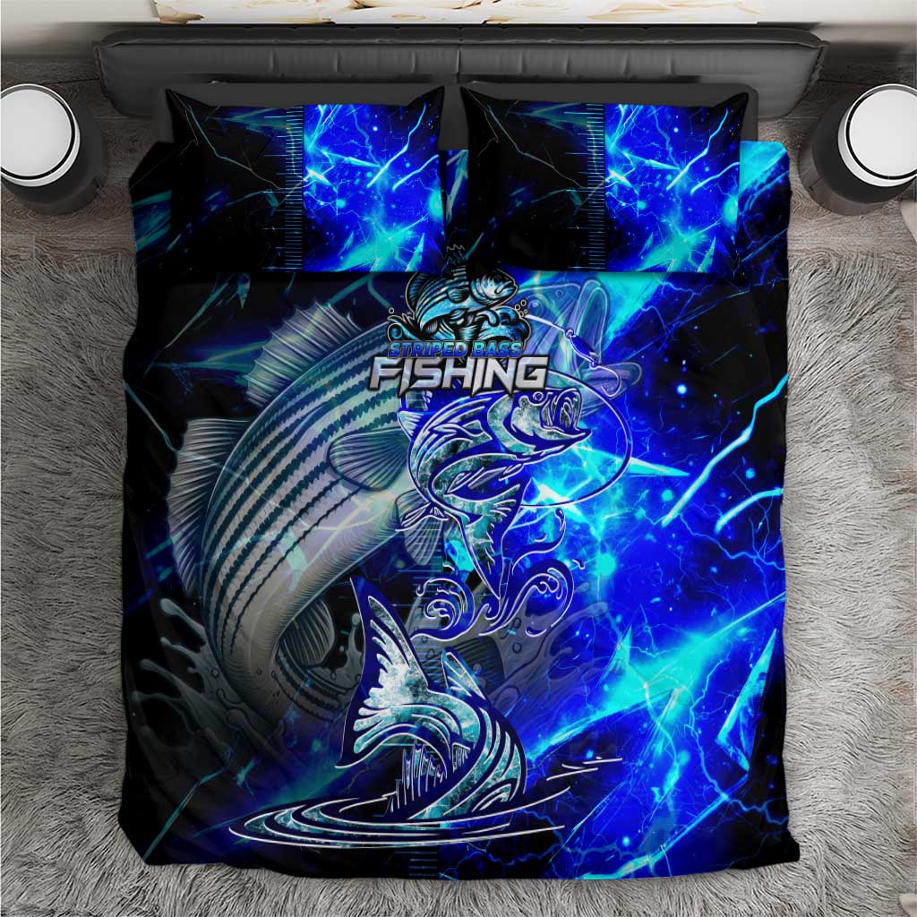 Blue Lightning Striped Bass Bedding Set Power Surge Fishing Hook Electric Print - Wonder Print Shop