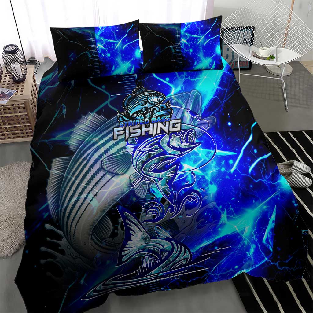 Blue Lightning Striped Bass Bedding Set Power Surge Fishing Hook Electric Print - Wonder Print Shop