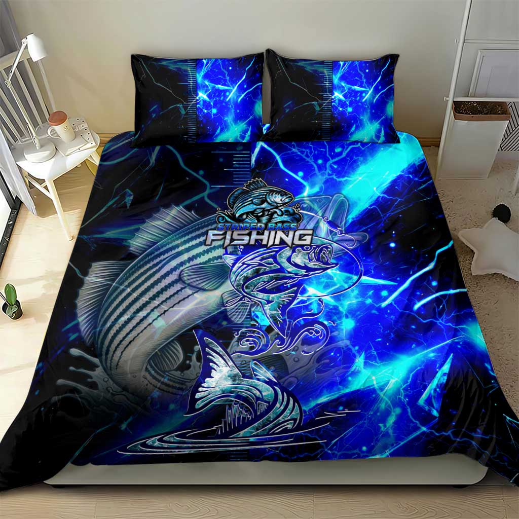 Blue Lightning Striped Bass Bedding Set Power Surge Fishing Hook Electric Print - Wonder Print Shop