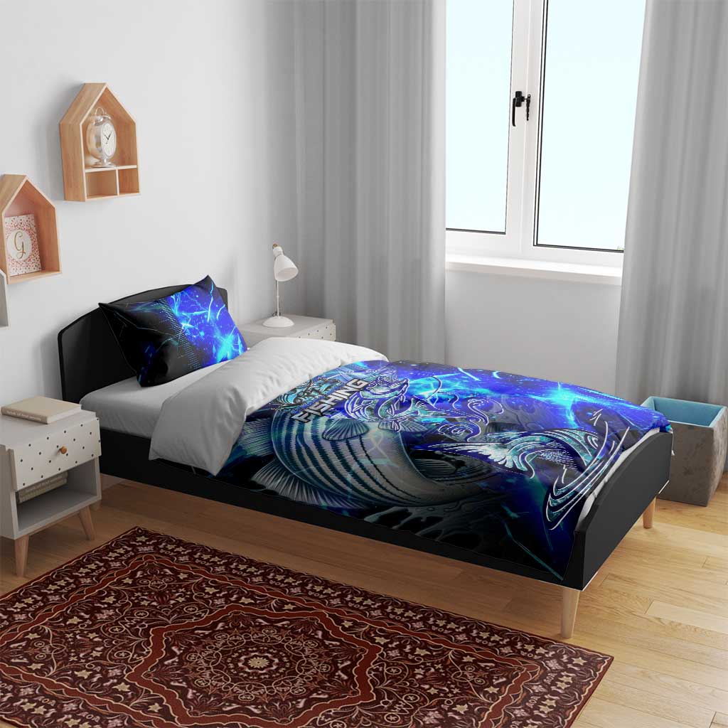 Blue Lightning Striped Bass Bedding Set Power Surge Fishing Hook Electric Print - Wonder Print Shop