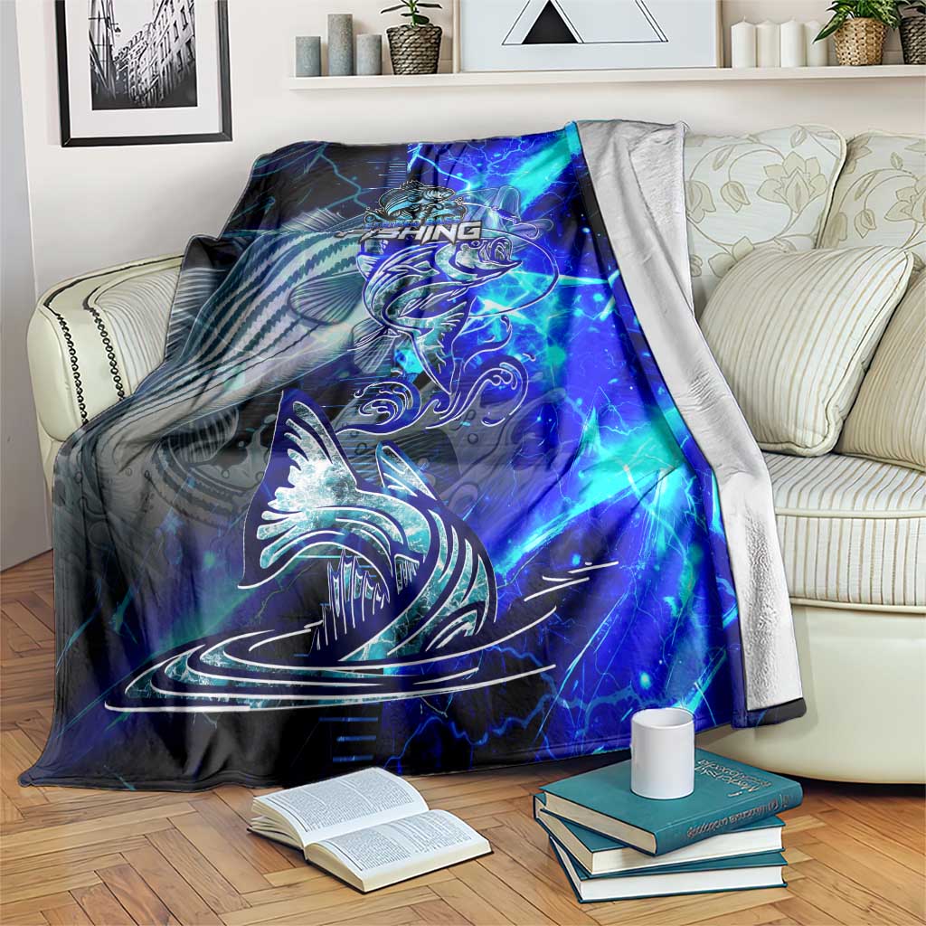 Blue Lightning Striped Bass Blanket Power Surge Fishing Hook Electric Print - Wonder Print Shop