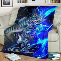 Blue Lightning Striped Bass Blanket Power Surge Fishing Hook Electric Print - Wonder Print Shop