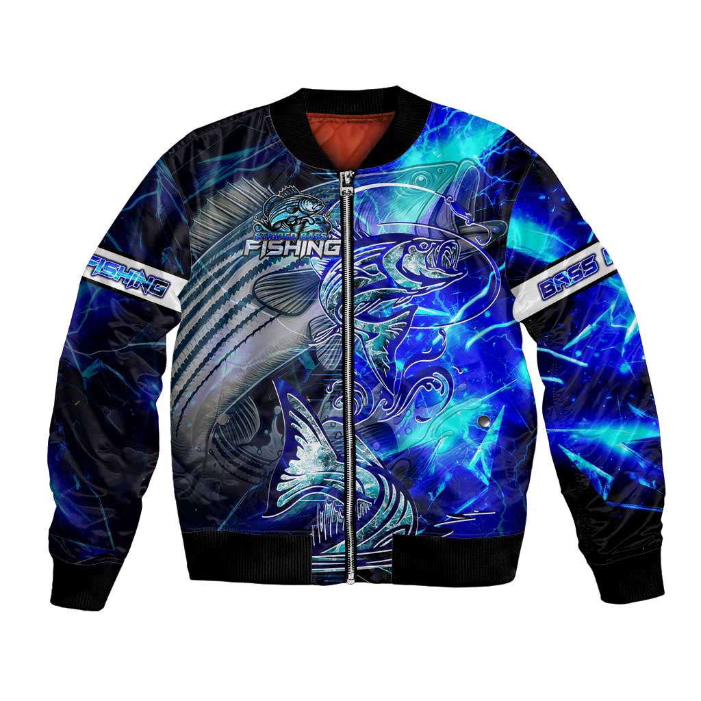 Blue Lightning Striped Bass Bomber Jacket Power Surge Fishing Hook Electric Print - Wonder Print Shop